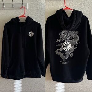 TSM E-Sports Gamer Black Dragon Print Logo Black Hoodie Men's Pullover Size L